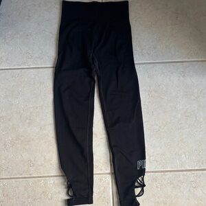 PINK Victoria's Secret Black High-Waist Girls' Leggings with Ankle Ties